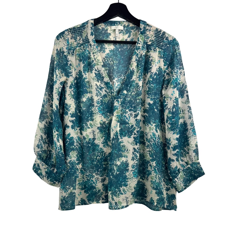 Joie Silk Blouse sz S Teal Green Floral v neck blouse earthy whimsical